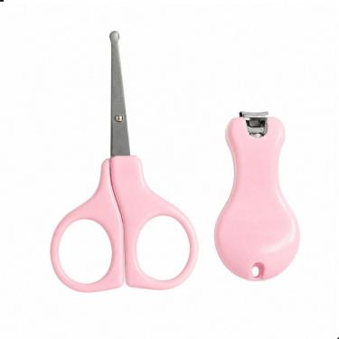 Imagem de Kit Manicure para Bebê com Tesoura de Ponta Arredondada e Cortador de Unhas Seguro Anatômico Azul Ou Rosa