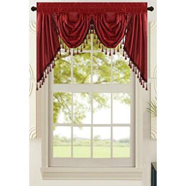Imagem de Cortina de tratamento de janela de seda sintética sólida moderna e elegante da All American Collection, Burgundy Valance, 55" x 32"