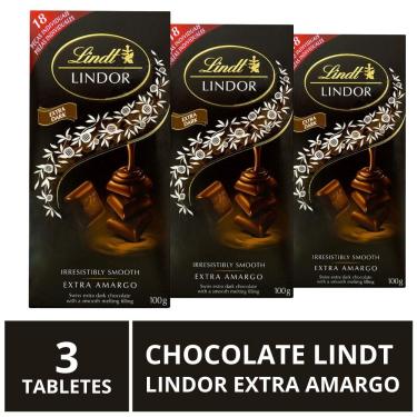 Imagem de Chocolate Lindt Lindor, Extra Amargo, 3 Barras de 100g