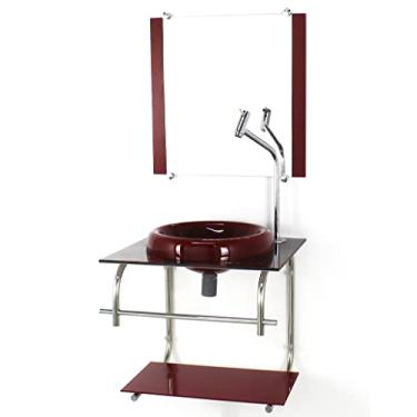 Imagem de GABINETE DE VIDRO 40CM INOX MARMORE AVERMELHADO COM TORNEIRA METAL CROMADA