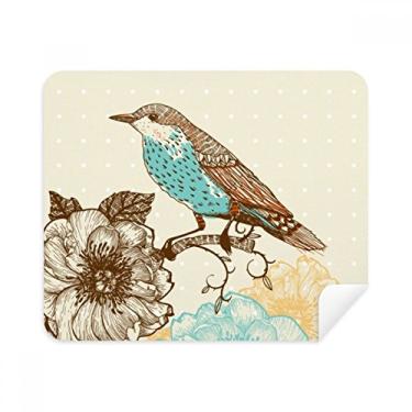 Imagem de Freehand Sketch Flower Bird Pano de limpeza azul preto limpador de tela 2 peças tecido de camurça