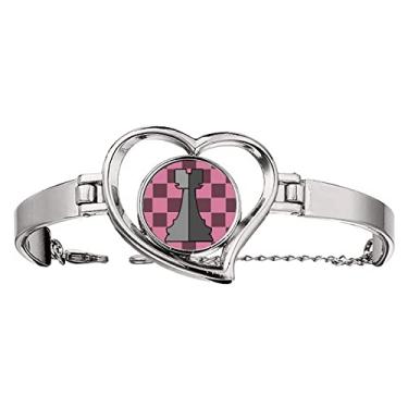 Imagem de N/A N/A Pulseira xadrez com palavras brancas pulseira coração joia bracelete, medium, metal