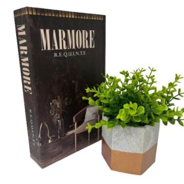 Imagem de Conjunto Decoração Livro Marmore + Vaso De Cimento Artesanal