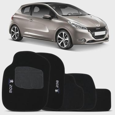 Imagem de Jogo de Tapete Carpete Peugeot 208 2011 2012 2013 2014 Preto com Grafia Bordado 5 Peças