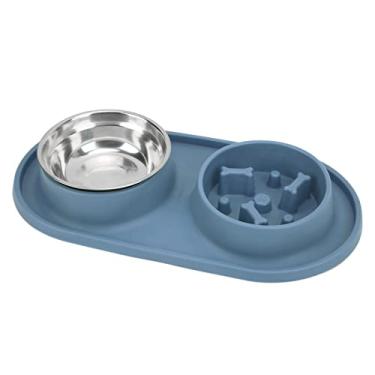 Imagem de Tigelas para comida e água para animais de estimação, comedouro lento dobrável Tigela para cães antiderrapante para cães para gatos(azul)