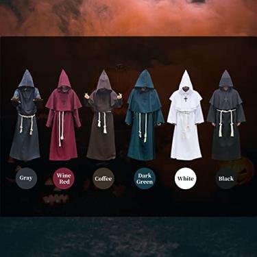 Imagem de Wemay Traje de Sacerdote com Capuz Halloween Com Colar Cruz Cinto Unissex Masculino Feminino Sólido Longo Pai Vigário Fantasia Trajes Cosplay Sacerdote Medieval