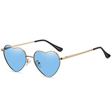 Imagem de Óculos de sol polarizados em forma de coração de amor feminino masculino design doce óculos de sol para festa óculos de sol ao ar livre uv400 óculos de sol, azul, dourado, armação de metal