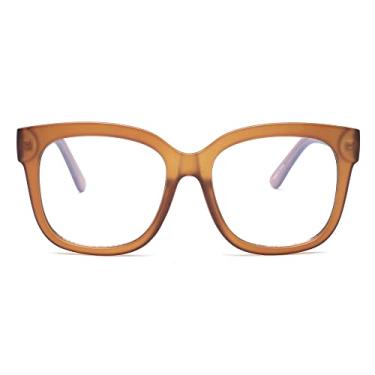 Imagem de JIM HALO Óculos de luz azul grandes para mulheres, quadrados, grossos, azuis, reduzem a tensão ocular, (hastes de metal e policarbonato) marrom, One Size