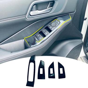 Imagem de GZBFTDH Acessórios de carro de painel de vidro, compatível com Nissan Rogue 2021 Janela de porta Painel de elevação de vidro Botão Placa de acabamento (carbono)