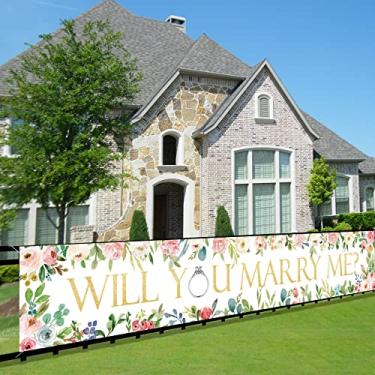 Imagem de Will You Marry Me Decorações de banner de pano de fundo, suprimentos de placa de festa de noivado de casamento, decoração de adereços de cabine de fotos de chá de panela (3 x 4 m)