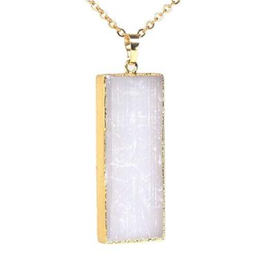 Imagem de JUST IN STONES Colar com pingente retangular banhado a ouro 18K com cristal natural de selenita branca de 50 cm