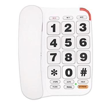 Imagem de JekaVis Telefone fixo J-P46 de botão grande para idosos com alto-falante amplificado adequado para pessoas com deficiência auditiva e visão com suporte de telefone com fio com suporte de telefone e mostrador rápido/montagem na parede