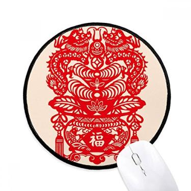 Imagem de Tapete de mouse com estampa de folha de peixe dragão vermelho da China para mesa de escritório tapete redondo para computador