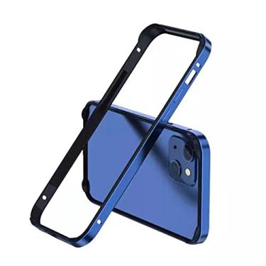Imagem de TOGEI Capa para telefone iPhone 14 Pro max com moldura de metal dourado fino alumínio TPU resistente a arranhões compatível com iPhone 11 13 12 Pro Max Mini XS XR 7 8 Plus SE2 capa (iPhone13, azul)