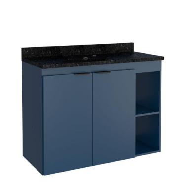 Imagem de Gabinete Para Banheiro Em Madeira Com Tampo Em Granito Aster 80 Azul -