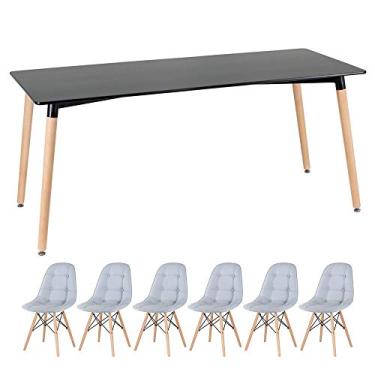 Imagem de Loft7, KIT - Mesa retangular Eames 80 x 160 cm preto + 6 cadeiras Botonê Cinza claro