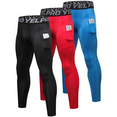 Imagem de Calça masculina de compressão Yuerlian para treino, treino, treino, corrida, atlético, camada básica, calça seca e fresca com bolso, Pocket-black + Red + Blue, XX-Large
