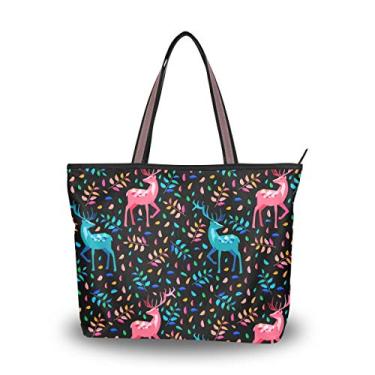 Imagem de Bolsa de ombro colorida com estampa de folhas de cervo bolsa de ombro para mulheres e meninas, Multicolorido., Medium