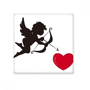Imagem de Azulejo de cerâmica brilhante com estampa de coração vermelho anjo do Cupido