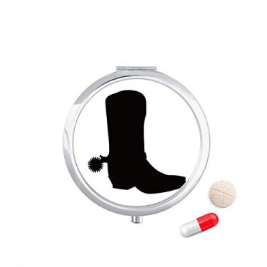 Imagem de Botas femininas pretas de cano alto com estampa de contorno de comprimidos, caixa de armazenamento de medicamentos dispensador