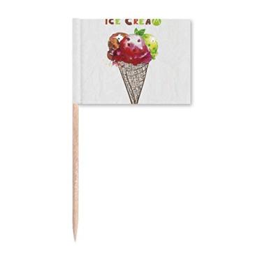 Imagem de Decoração de festa com cones de folhas de aquarela, sorvete, palito, bandeiras de palito