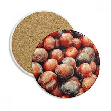 Imagem de Caneca de porta-copos com imagem de ameixa de frutas temperadas frescas para proteção de mesa Pedra absorvente