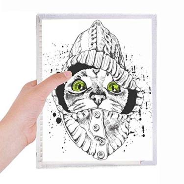 Imagem de Suéter branco com cabeça de gato para proteger animais amantes de animais de estimação, diário de folhas soltas recarregável