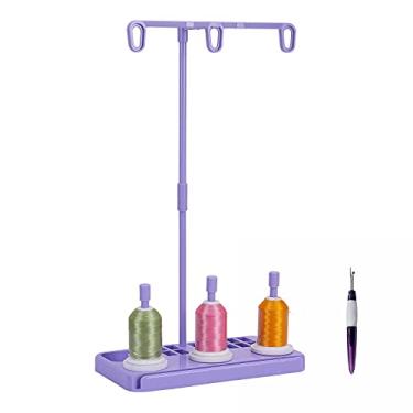 Imagem de HONEYSEW Suporte leve para fios – 3 carretéis para máquinas de bordado e costura doméstica (Home-Base) – Quatro cores para escolhas (Pruple)