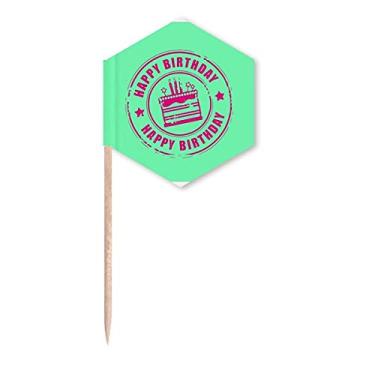 Imagem de Carimbo de bolo para festa de aniversário, bandeiras românticas, palitos de cupcake, festa de celebração