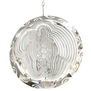 Imagem de Girador de Vento Tartaruga Decoração de Jardim Sinos de Vento Pendurados Facilmente Girando Apanhadores de Sol Esculturas de Arte de Quintal Cinético para Casa Varanda Pátio, Prata, 25CM