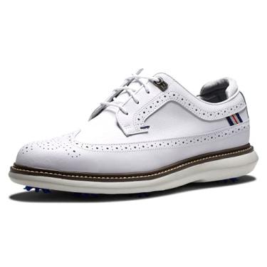 Imagem de FootJoy Tênis de golfe masculino Traditions-Shield Tip estilo temporada anterior, Branco/Cinza, 7 Wide