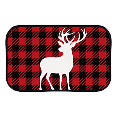 Imagem de DreamBay Tapetes de porta xadrez de búfalo preto Happy Deer para entrada tapetes macios 78,7 x 50,8 cm, tapete antifadiga para uso interno e externo capacho de boas-vindas para sala de estar quarto