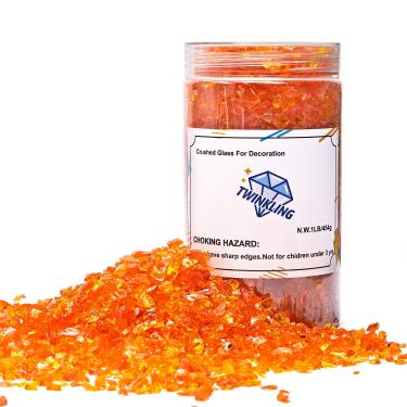 Imagem de TWINKLING Brilho de pedra de cascalho de vidro de fogo de alto brilho, vidro quebrado, lascas de pedras de fogo, vidro triturado para artesanato de fogueira, arte de resina, decoração de jardim de