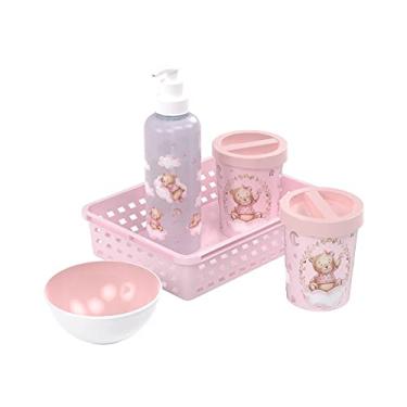 Imagem de Kit Higiene Infantil Quarto Bebê 5 Peças Utilidade Organização Estampado Menina Menino - Plasútil (Urso Perolado Rosa)
