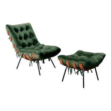 Imagem de Poltrona Costela de Adão com Puff Botonê Decoração Sala Varanda Recepção