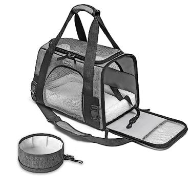 Imagem de Kit Bolsa de Transporte Pet 28x25x43cm e Bebedouro Portatil Luxo Passeios Viagens Avião Carro para Cães Gatos Até 11kg Perigot