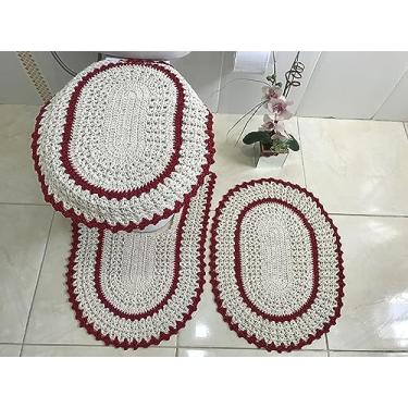 Imagem de Jogo de Tapetes para Banheiro em Crochê Bico Colorido 3 Peças (Vermelho)