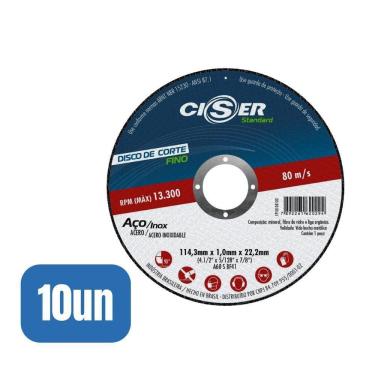 Imagem de 10 Discos Corte Std Aço/inox 115x1,0x22mm - Ciser