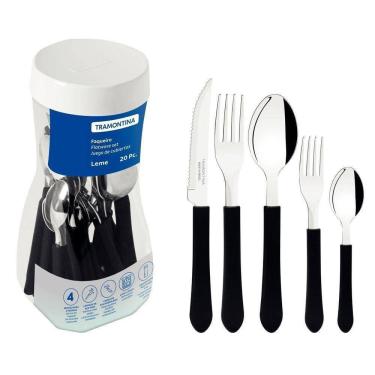 Imagem de Faqueiro Tramontina Leme Com Lâminas Em Aço Inox E Cabos De Polipropileno Preto 20 Peças Tramontina