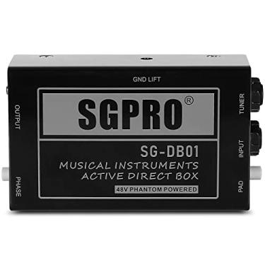 Imagem de SGPRO Caixa direta ativa, caixa DI de sinal de gravação para instrumentos musicais como guitarra, baixo e teclado ao vivo performance ou estúdio, 6,35 mm para XLR, Ground Lift 48 V Phantom Powered Compact Unit