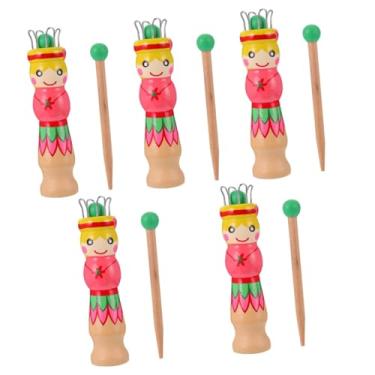 Imagem de Operitacx 5 Unidades tricô de boneca mini bonecas padrões de tricô para bebê e lã meias para crianças brinquedo infantil ferramenta de boneca de tricô de madeira tricô de lã de madeira carro