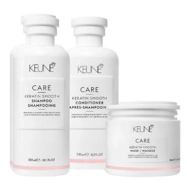 Imagem de Kit Keune Care Keratin Smooth Shampoo 300ml, Condicionador 250ml, Máscara 200ml