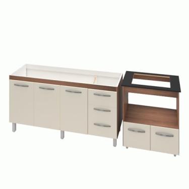 Imagem de Moblis Móveis, Armário Gabinete Balcão para Pia 138 cm Carina com Balcão para Cooktop 4 Bocas e Forno Elétrico Savana frente Off-White