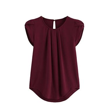 Imagem de Blusas femininas modernas estampadas para treino plus size manga curta blusas elegantes chiffon verão camisetas camponesas túnica formal, Vermelho, M