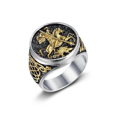 Imagem de MIVEIVIA Dragon Knights Worrior Ring for men Paladin Armor Shield Anel de aço inoxidável, anel hip hop, joias geladas, punk anel, clube, anel de metal pesado para meninos, 12, Metal não precioso, Sem