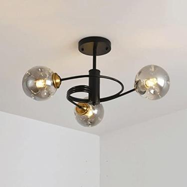 Imagem de Luminária de teto nórdica de 3-5 luzes, pós-moderna, luxuosa, embutida, com abajur de vidro, perto das luzes de teto para sala de estar, quarto, corredor, corredor interno (cor: preto (3 luzes), Si