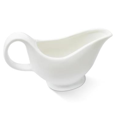 Imagem de ISTOOLL Molheira branca, jarro de molho de cerâmica de 325 ml, jarro de molho pequeno com alça lisa, barco de molho de porcelana para molho de salada, caldo, creme, leite