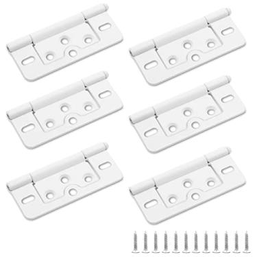 Imagem de Augiimor Dobradiças de peito sem encaixe, dobradiças de caixa de 7,6 cm, ferragens para móveis vintage resistentes com parafusos prateados, branco (76 x 35 mm)