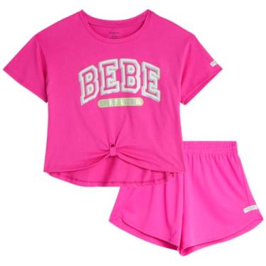 Imagem de bebe Conjunto de shorts ativos para meninas - camiseta de desempenho de 2 peças e shorts de corrida de malha - Lindo traje de verão para meninas (4-12), rosa, 7-8