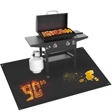 Imagem de TOHONFOO 228 x 122 cm Tapete para grelha Blackstone 71 cm e 91 cm - Tapetes de churrasco à prova de fogo para grelhar para proteger o deck, pátio, pavers - Tapete de chapa Blackstone fácil de limpar